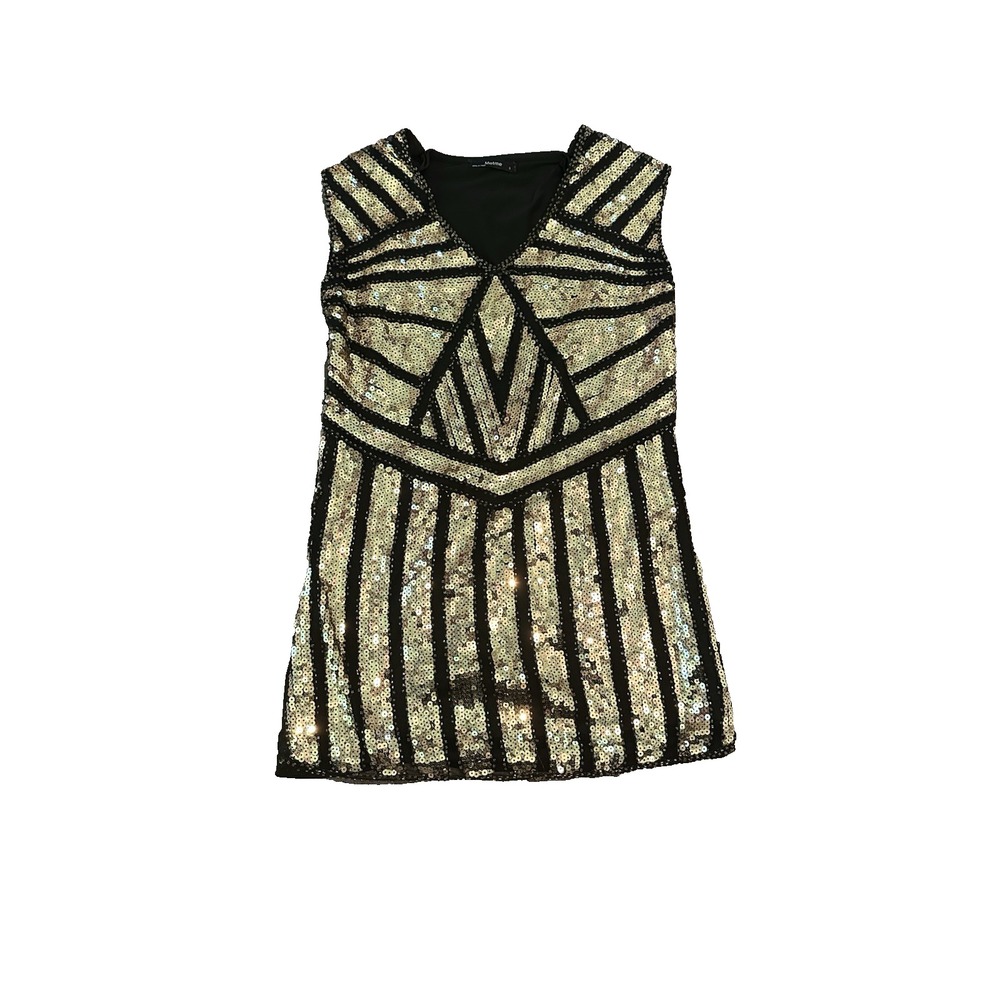 Sequin Gold Black Metme Womens Top S Art Deco Glam Gatsby Geometric Statement